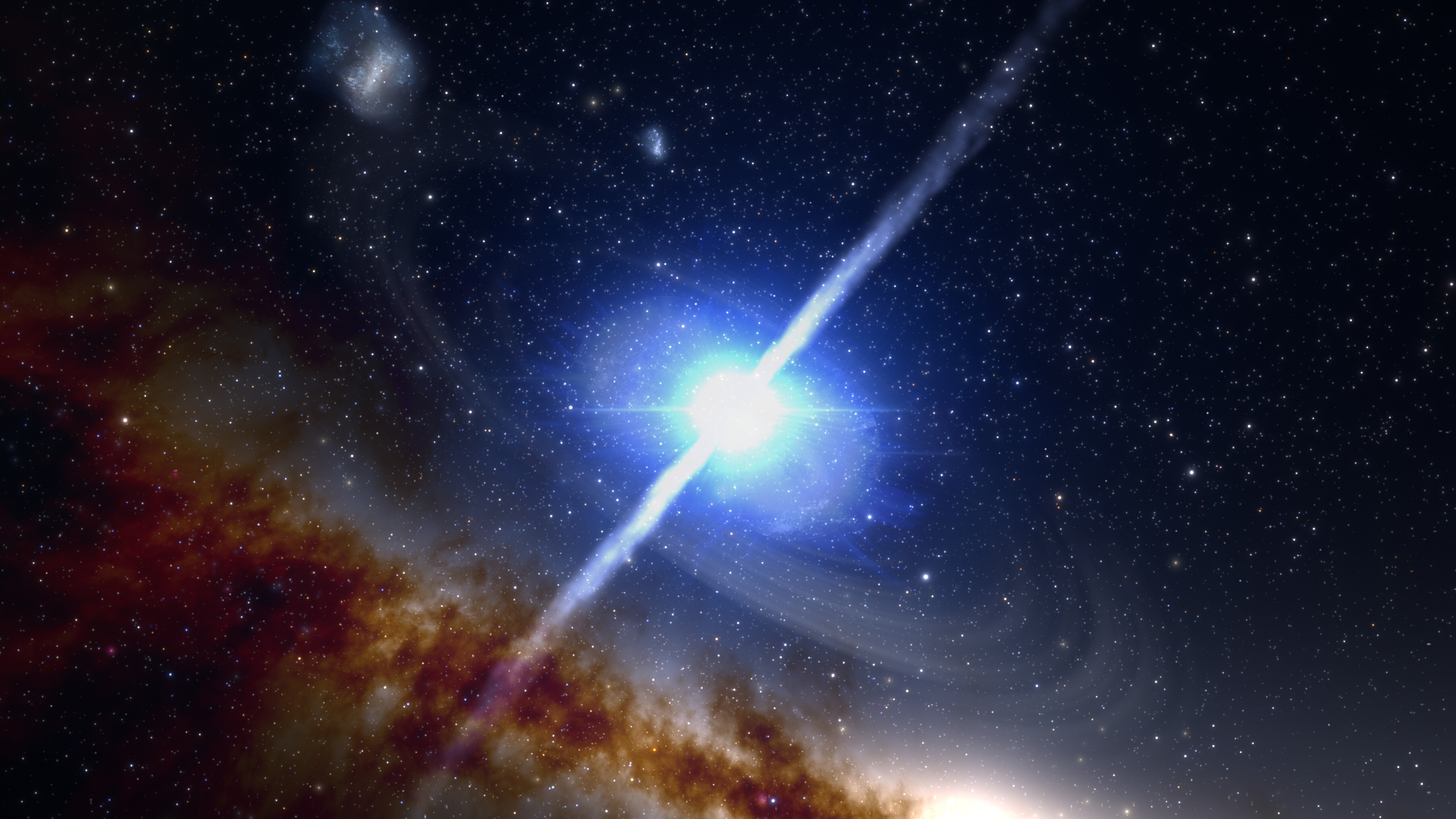  A neutron star in dark space ejecting beams from its poles